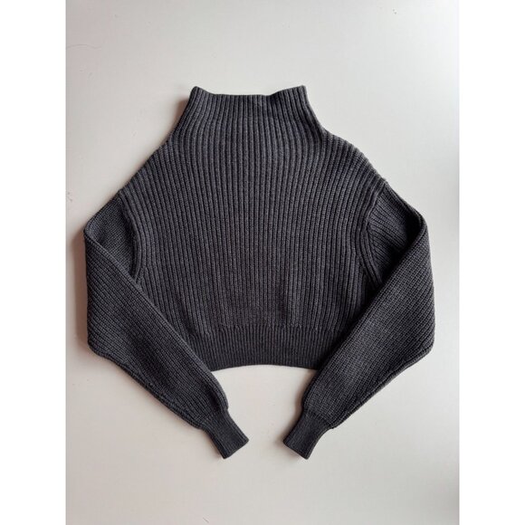 Aritzia WILFRED Montpellier Crop Coal Grey Wool Ribbed Mock Neck Sweater, Size S - Picture 5 of 15